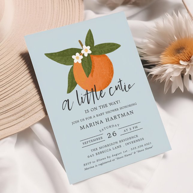 Little Cutie Citrus Blossoms Baby Shower Blue Invitation (Creator Uploaded)