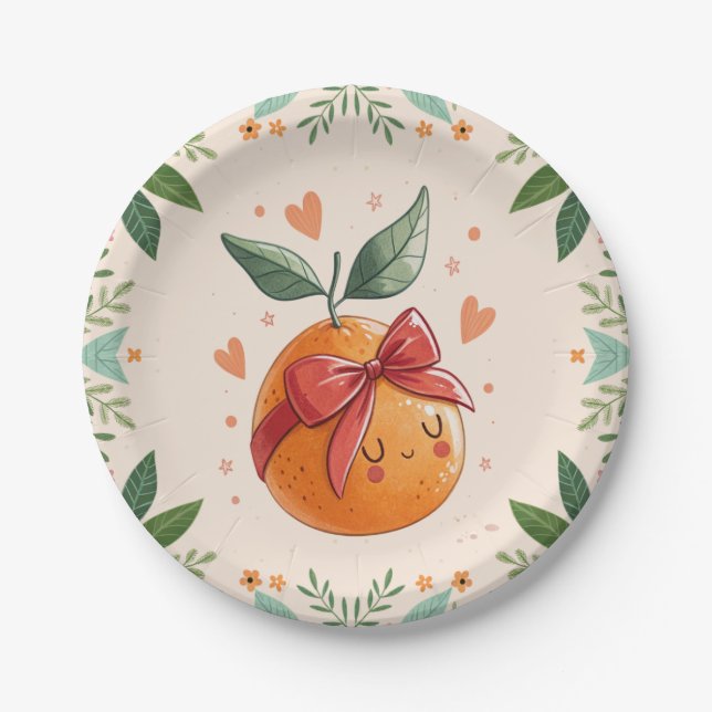 Little Cutie Citrus Blossoms Bow Baby Shower  Paper Plate (Front)