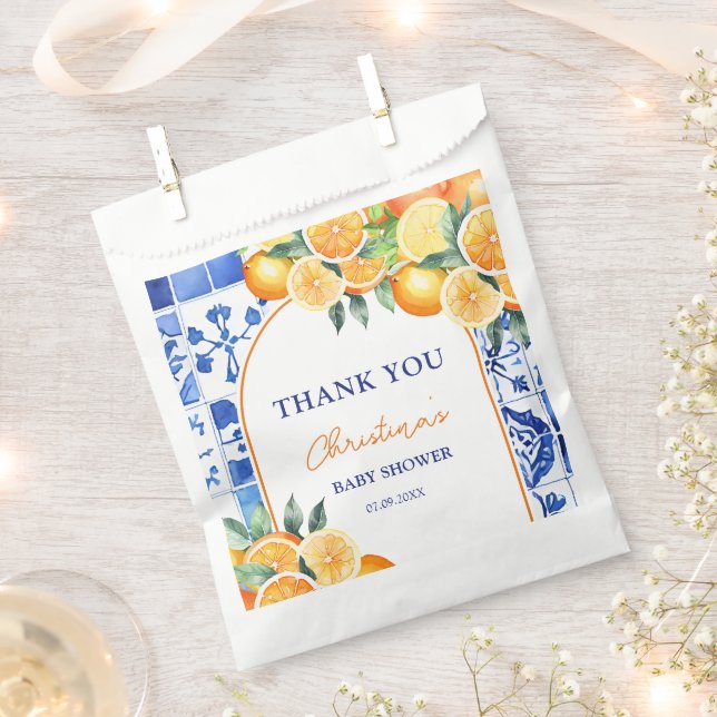 Little Cutie Citrus Blue Tiles Baby Shower Favour Bag (Clipped)
