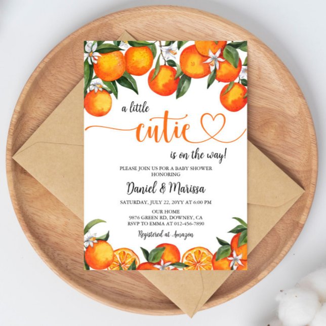 Little Cutie Citrus Botanical Orange Baby Shower Invitation (Creator Uploaded)