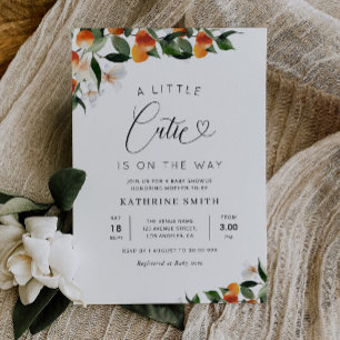 little cutie citrus floral baby shower invitation