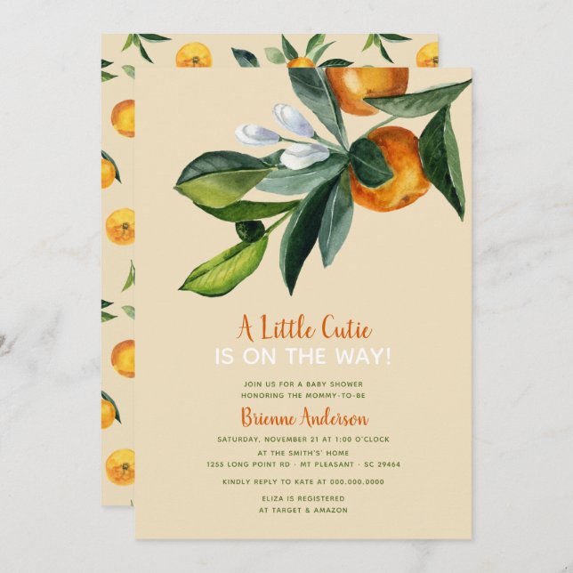 Little Cutie Citrus Gender Neutral Baby Shower Invitation (Front/Back)