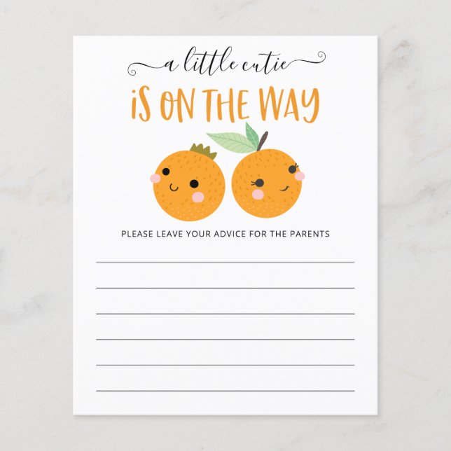Little Cutie Citrus Gender Reveal Advice Cards (Front)