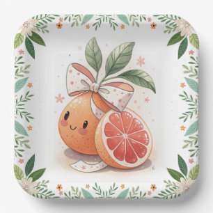 Little Cutie Citrus Grapefruit Coquette Botanical Paper Plate