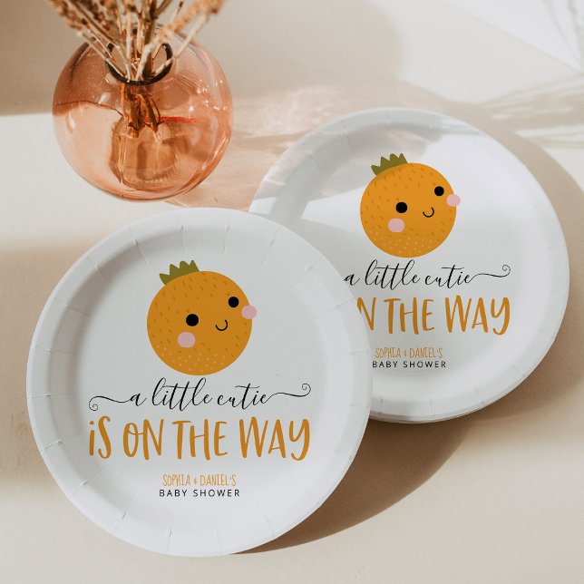 Little Cutie Citrus Modern Gender Reveal Paper Plate (Creator Uploaded)