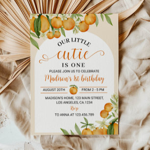 Little Cutie Citrus Orange 1st Birthday Invitation