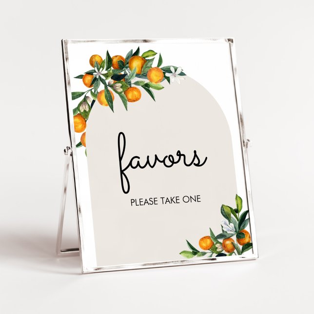 Little Cutie Citrus Orange Baby Shower Favours Poster (Gender Neutral Citrus Baby Shower Favors Sign)
