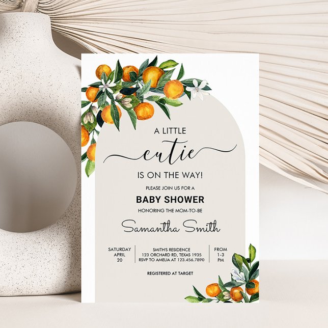 Little Cutie Citrus Orange Baby Shower Invitation (Gender Neutral Citrus Baby Shower Invitation)