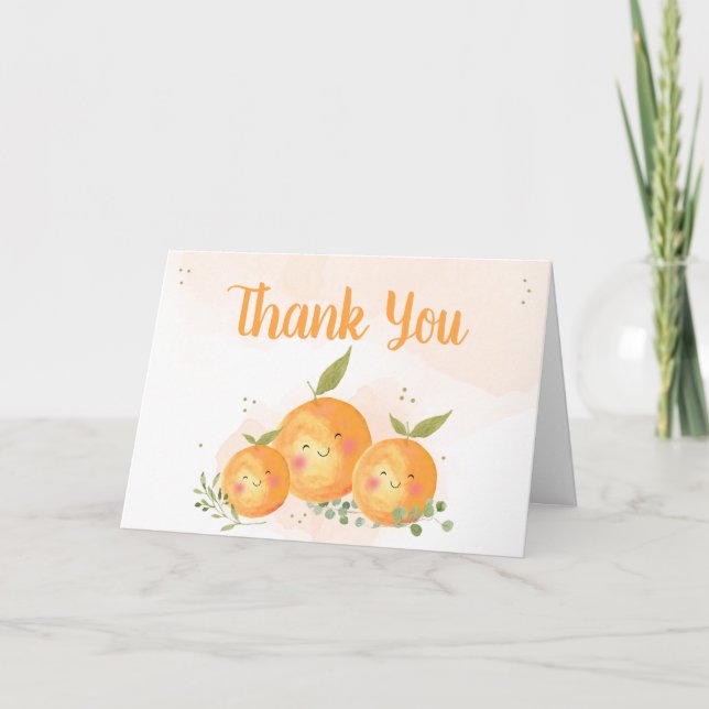 Little Cutie Citrus Orange Baby Shower Thank You Card (Front)