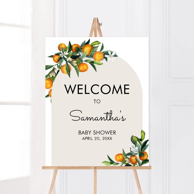 Little Cutie Citrus Orange Baby Shower Welcome Poster (Gender Neutral Citrus Baby Shower Welcome Sign)