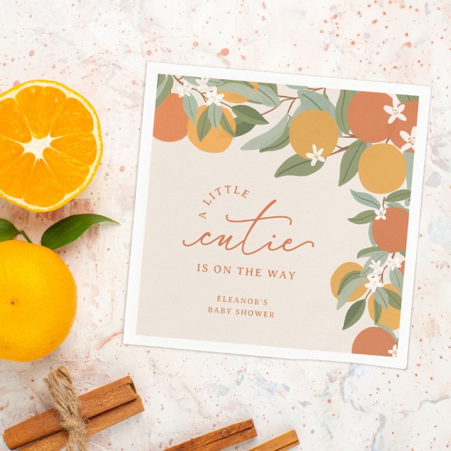 Little Cutie Citrus Oranges Baby Shower Napkin (a little cutie citrus orange baby shower napkins)