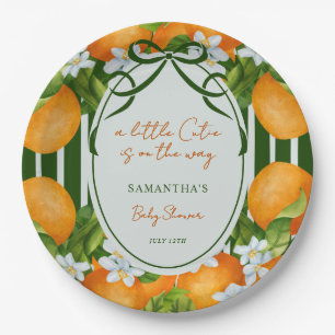 Little Cutie Citrus Oranges Stripes Baby Shower Paper Plate