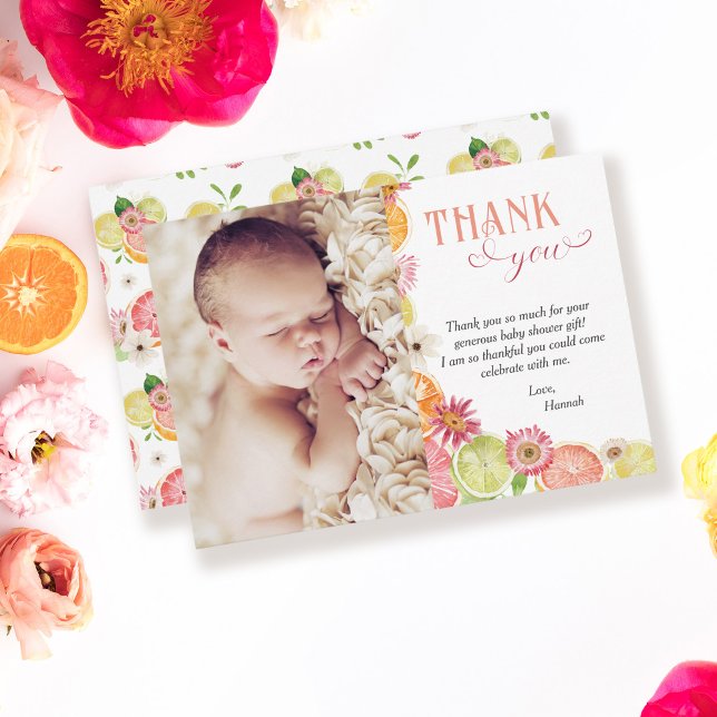 Little Cutie Citrus Photo Baby Shower  Thank You Card (Creator Uploaded)