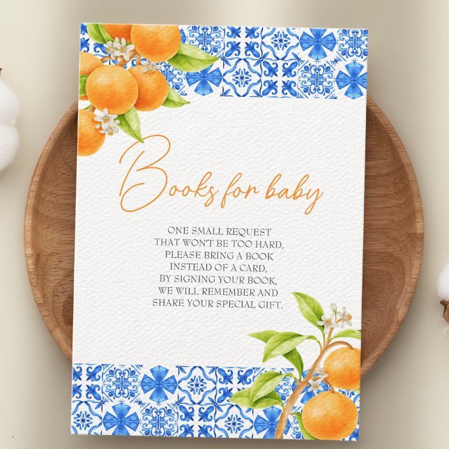 Little Cutie Citrus Tiles Books for Baby Shower Enclosure Card (books for baby "little cutie is on the way" baby shower enclosure card)