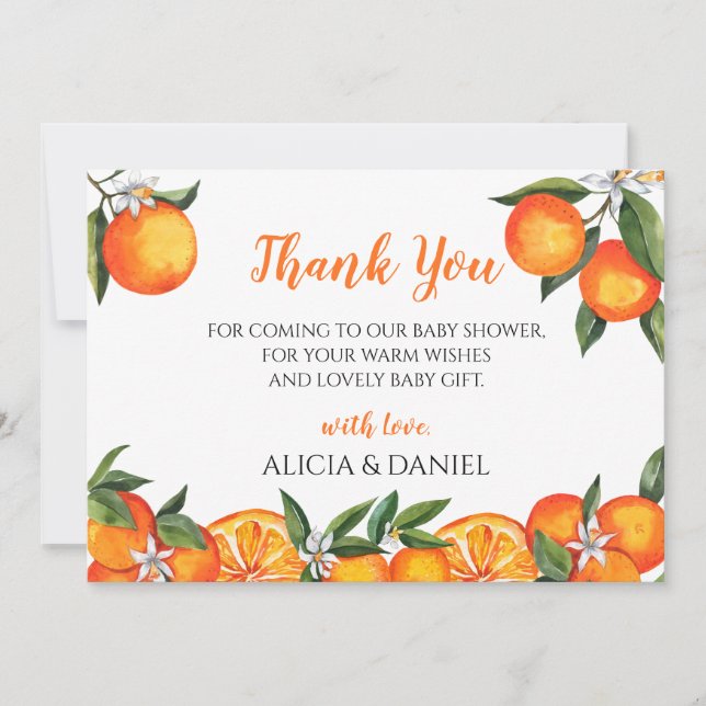 Little Cutie Clementine Orange Baby Shower Thank You Card (Front)