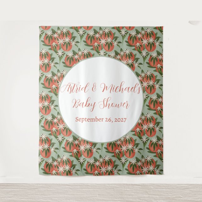 Little Cutie Clementine Sage | Citrus Baby Shower Tapestry (Front)