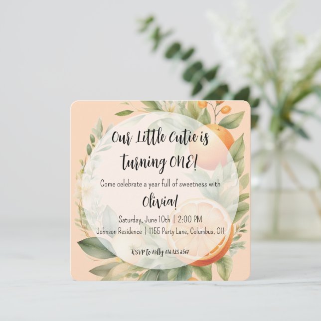 Little Cutie First Birthday Invitation  (Standing Front)