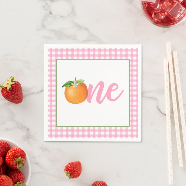 Little Cutie First Birthday Napkin - Pk Plaid (Insitu)