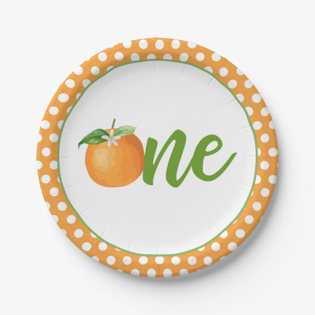 Little Cutie First Birthday Plate - Or Dots (Front)