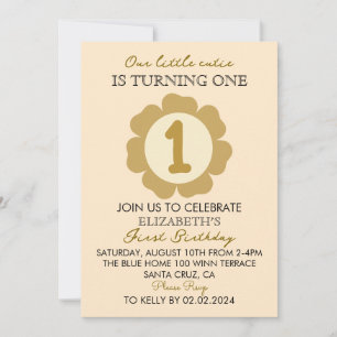 Little Cutie Gold Floral 1st Birthday Invitation C