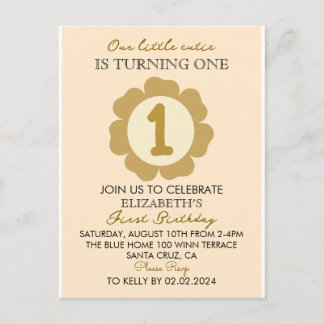 Little Cutie Gold Floral 1st Birthday Invitation C