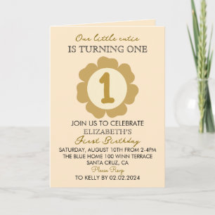 Little Cutie Gold Floral 1st Birthday Invitation C