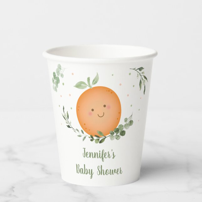 Little Cutie Greenery Baby Shower Paper Cups (Front)