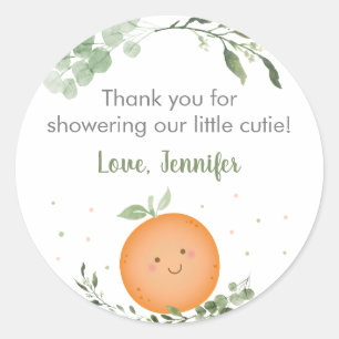 Little Cutie Greenery Baby Shower Thank You Classic Round Sticker
