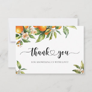 Little Cutie Greenery Citrus Orange Baby Shower Thank You Card