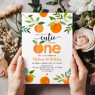 Little Cutie Greenery Floral First Birthday Invitation