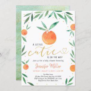 Little Cutie Greenery Gold Baby Shower Invitation