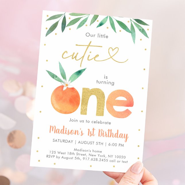 Little Cutie Greenery Gold First Birthday Invitation (Creator Uploaded)