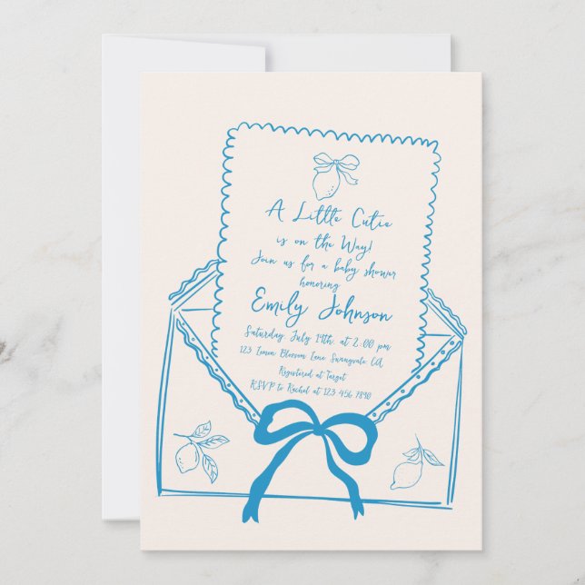 Little Cutie Hand Drawn Lemon Baby Shower Invitation (Front)
