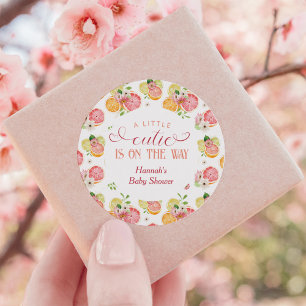 Little Cutie is on the Way Baby Shower Favour Classic Round Sticker