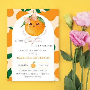 Little Cutie Is On The Way Orange Baby Shower Invitation
