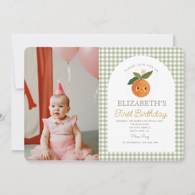 Little Cutie is turning One Orange Birthday Invitation (Front)