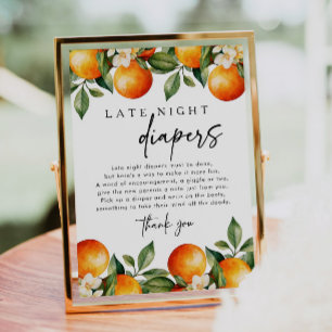 Little Cutie Late Night Diapers Baby Shower Game Poster