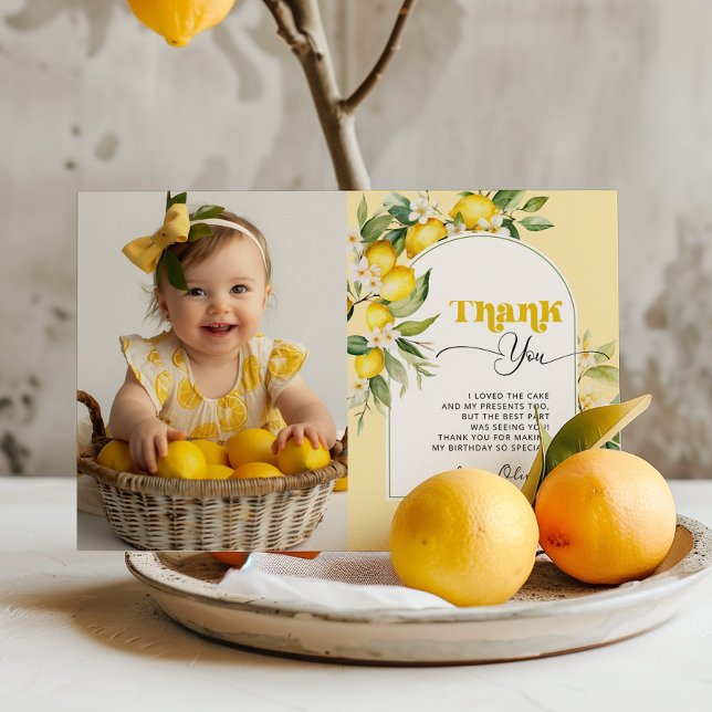 Little Cutie lemon birthday party photo thank you Invitation (Creator Uploaded)