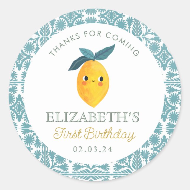 Little Cutie Lemon Citrus Birthday  Classic Round Sticker (Front)