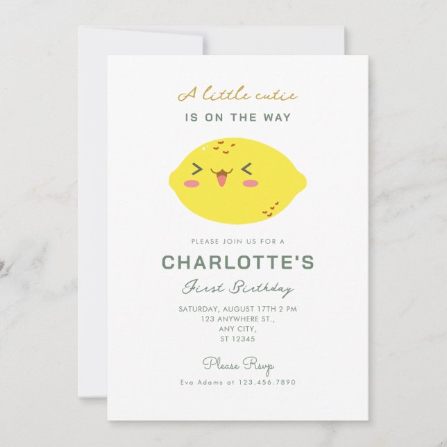 Little Cutie Lemon Citrus First Birthday Invitation (Front)