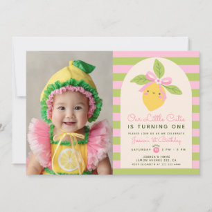 Little Cutie Lemon Citrus Fruit 1st Birthday Photo Invitation