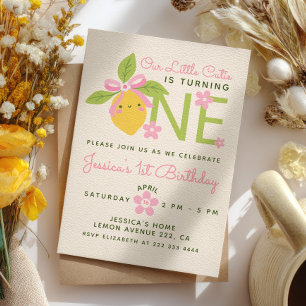 Little Cutie Lemon& Daisy Pink 1st Birthday Party Invitation
