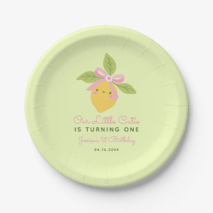 Little Cutie Lemon Fruit Mint Green 1st Birthday Paper Plate