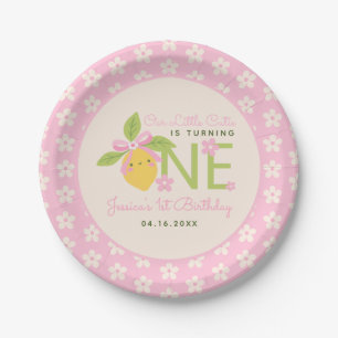 Little Cutie Lemon Fruit Pink 1st Birthday Party Paper Plate
