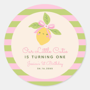 Little Cutie Lemon Fruit Retro 1st Birthday Classic Round Sticker