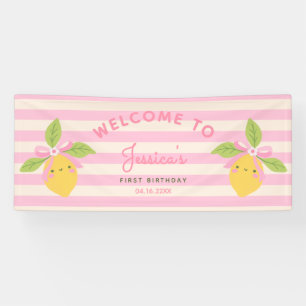 Little Cutie Lemon Pink 1st Birthday WELCOME Banner