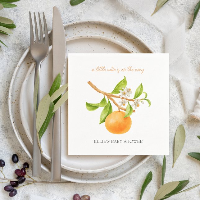 Little Cutie Minimalist Aesthetic Baby Shower Napkin (A little cutie is on the way | Personalized napkins for baby shower)