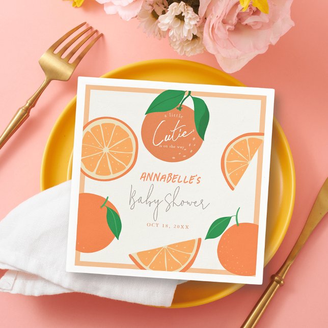 Little Cutie Modern Orange Baby Shower Napkin (Creator Uploaded)