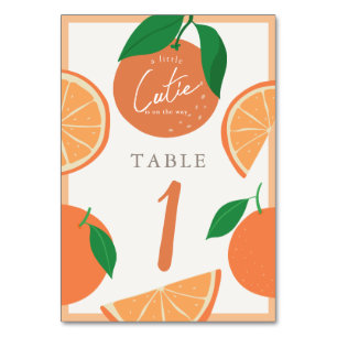 Little Cutie Modern Orange Baby Shower Table Number