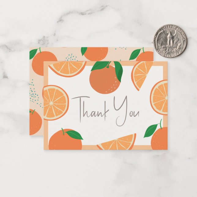 Little Cutie Modern Orange Baby Shower Thank You Card (Front/Back In Situ)